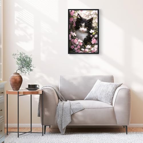Ginkko Paint by Numbers Kit for Adults Beginner & Kids Ages 8-12 with Wooden Frame Easy Acrylic on Canvas 8x12 inch with Paints and Brushes, Cat Flower (Include Framed) - color: catflower framed, size: 8x12 Inch