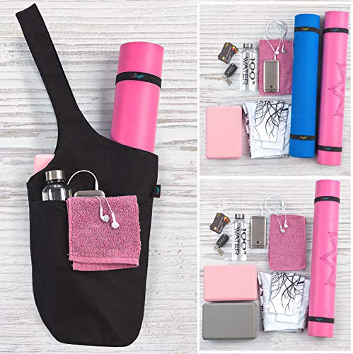 Yoga Mat Bag & Carrier with Pockets for Women - color: Black
