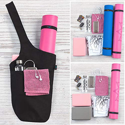 Yoga Mat Bag & Carrier with Pockets for Women - color: Black