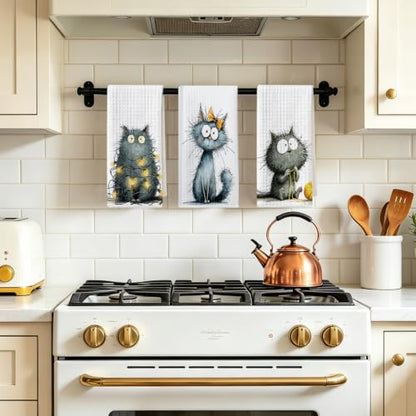 3 Pcs Funny Cat Kitchen Towels, Cute Cats Gifts Reusable Hand Towels-01 - color: Multi 1627