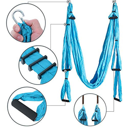Aerial Yoga Swing Set, Ultra Strong Hammock Trapeze Extension, Antigravity Ceiling Hanging Sling Inversion Exercises - color: Sky blue + green