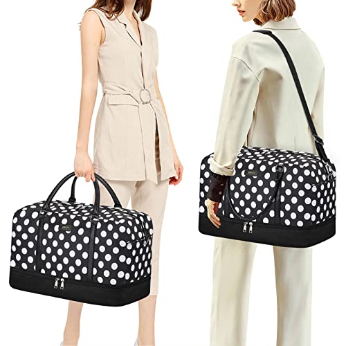 IBFUN Duffel Bag, 21'' Weekender Travel Bag with Shoe Compartment, Waterproof, Overnight Duffel Bag for Women, 3PCS - color: B7-Polka Dot