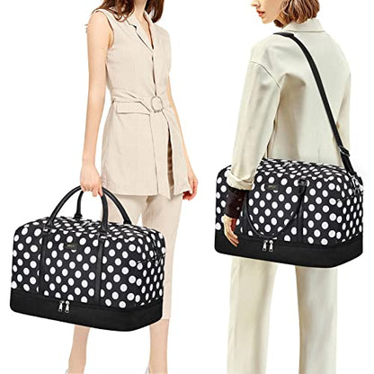 IBFUN Duffel Bag, 21'' Weekender Travel Bag with Shoe Compartment, Waterproof, Overnight Duffel Bag for Women, 3PCS - color: B7-Polka Dot