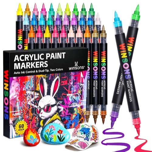 WINSONS 60 Colors Dual Tip Art Markers Set, Auto Ink-Flow Markers for Drawing, Illustration, Manga Coloring, Sketching Coloring Books - color: 60 Colors