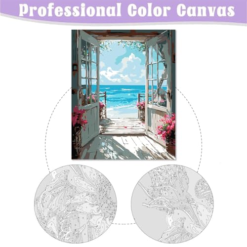 DIY Scenery Paint by Numbers Kit for Adults with Framed Canvas,Landscape Beach Digital Oil Painting Kit for Beginners,Acrylic Paint by Number Kits with Wooden Easel for Holiday Gifts 12X16 Inch. - color: DKMT0277
