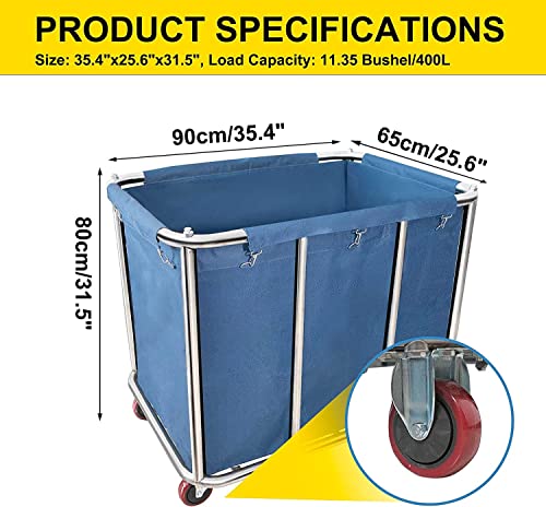 400L Industrial Rolling Laundry Cart,Commercial Laundry Basket with Wheels - color: Blue - 11.35 Bushels - 5