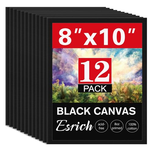 12 Pack Canvas for Painting 8x10 Inch, Black Canvas Boards for Painting Cotton Primed Acid Free Blank Canvas Panels for Oil, Acrylic Paint and Tempera. - size: black canvas 8x10in 12pack