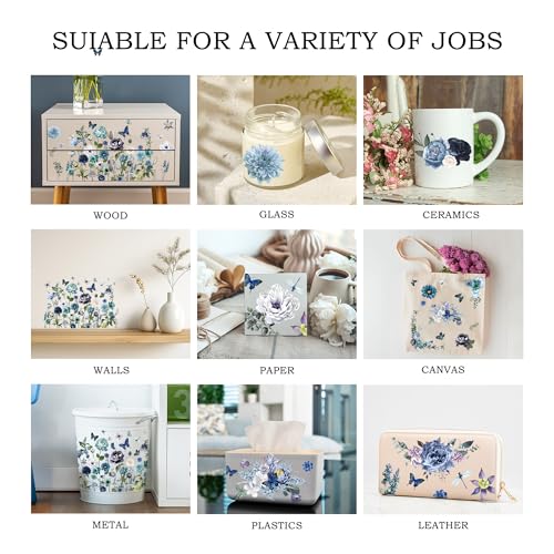 Joeyan Blue and Green Floral Rub On Transfers for Furniture and Crafts, 2 Large Design Sheets 12''x18'', DIY Home Decal on Wood Glass Metal Canvas Porcelain Paper Plastic, Flowers in The Field - style: Blue and Green Floral