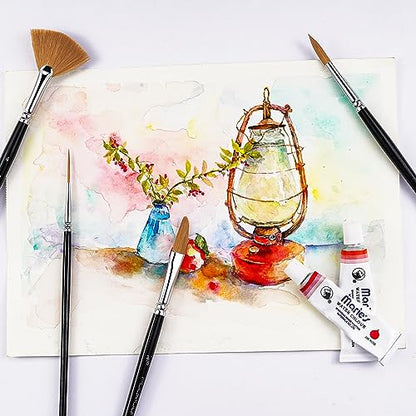 Sable Watercolor Brushes Professional Kolinsky Sable Brushes 7pcs - Dagger, Pointed Rounds, Rigger, Long Flat, Fan Brush Set for Watercolor Gouache Acrylic Inks Painting - color: Black