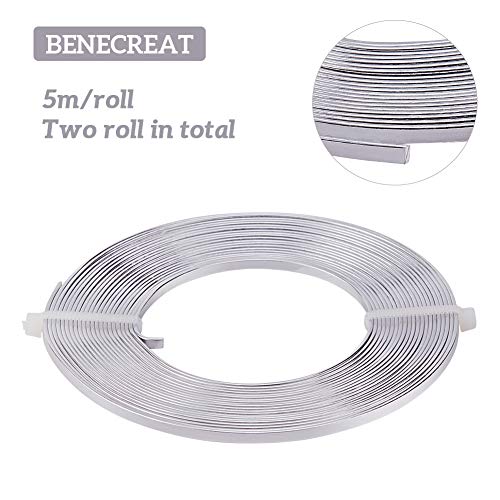 BENECREAT 32 Feet 2 Rolls 3mm Wide Primary Color Flat Jewelry Craft Wire 18 Gauge Aluminum Wire for Bezel, Sculpting, Armature, Jewelry Making