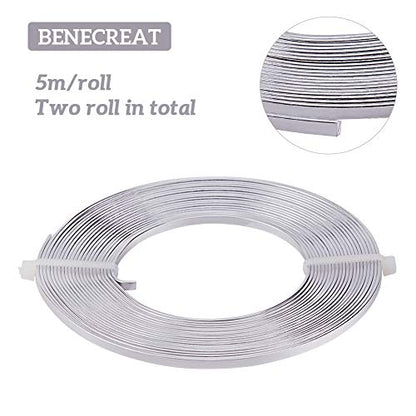 BENECREAT 32 Feet 2 Rolls 3mm Wide Primary Color Flat Jewelry Craft Wire 18 Gauge Aluminum Wire for Bezel, Sculpting, Armature, Jewelry Making