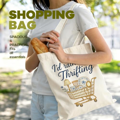 VICBOU Vintage Thrifting Canvas Tote Bag, Retro Shoulder Bag with Pocket