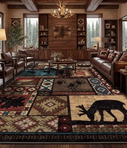 YIHOUSE 9x12 Rustic Cabin Area Rugs for Living Room Brown - color: Brown, size: 9'x12' (Rectangular)