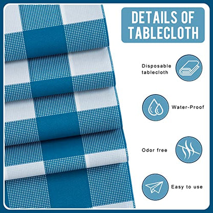 Eleclassi Blue Gingham Checkered 12 Pack Premium Disposable Plastic Tablecloth 54 x 108 in - Party Plastic Table Cloth Disposable Tablecloth for Rectangle Tables Up to 8 Ft - Plastic Table Cover - color: Blue Checkered, size: 12 Pack Rectangle