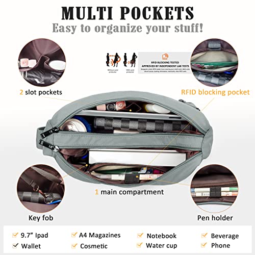 VOLGANIK ROCK RFID Purses for Women Fabric Nylon Multi Pocket Crossbody Bag Ladies Travel Handbag - color: Silver Grey, size: Large