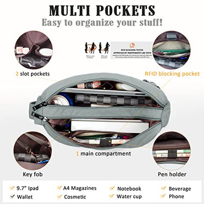 VOLGANIK ROCK RFID Purses for Women Fabric Nylon Multi Pocket Crossbody Bag Ladies Travel Handbag - color: Silver Grey, size: Standard