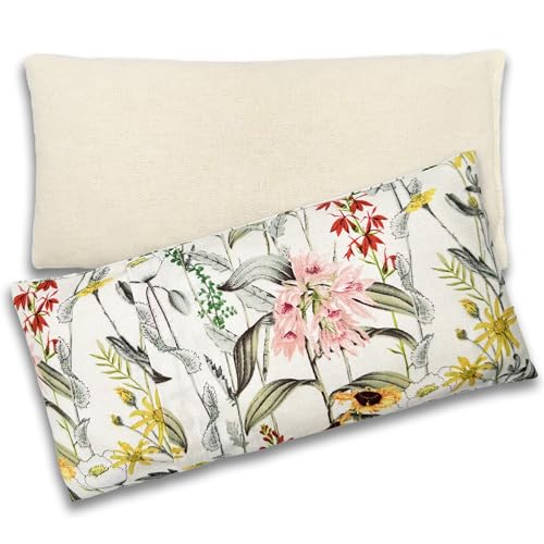 100% USA Handmade, Washable Cotton Eye Pillow 9", Moist Heat Eye Compress, Unscented Hot/Cold Therapy Pack (Stemmed Floral, Rice) - color: Stemmed Floral