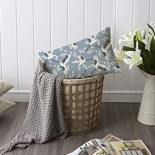 TKS MITLAN Crane Throw Pillow Case Cushion Cover Flying Bird Flower Blue White Linen Couch Bed Sofa Car Waist Cushion Cover 12 x 20 inch - color: Crane, size: 20" x 12" (Pack of 1)