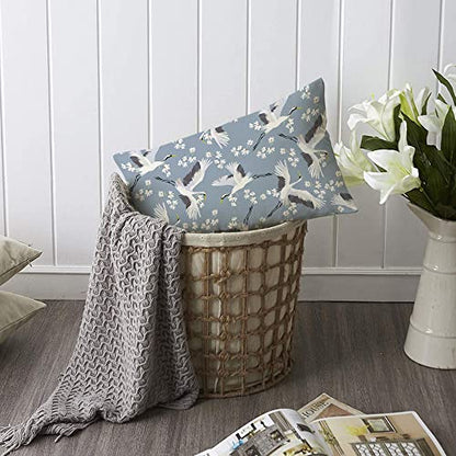 TKS MITLAN Crane Throw Pillow Case Cushion Cover Flying Bird Flower Blue White Linen Couch Bed Sofa Car Waist Cushion Cover 12 x 20 inch - color: Crane, size: 20" x 12" (Pack of 1)