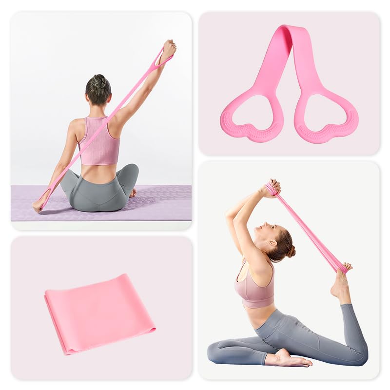 Home Pilates Essentials Kit for Women, with 5 Resistance Bands - Magic Circle Pilates Kit for Home Toning, Includes Yoga Ball, Stretch Strap & Gym Bag (13-Piece Complete Starter Set) - color: Pink