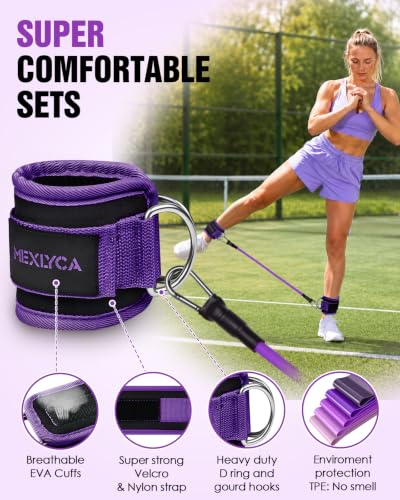 Resistance Bands Set – Resistance Band and Adjustable Ankle Exercise Bands with Cuffs Great Equipment for Training, Working Out, Yoga,Home Gym with Training Guidance & Carry Bag,Set of 8 - color: Purple
