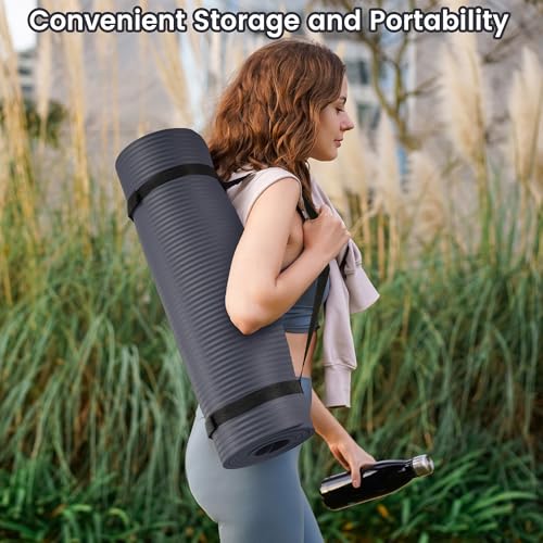 Fitvids Yoga Mat, 1/2-Inch Extra Thick High Density Exercise Mat, Anti-Tear Exercise Yoga Mat with Carrying Strap, Suitable for Various Yoga Exercises - color: Graphite