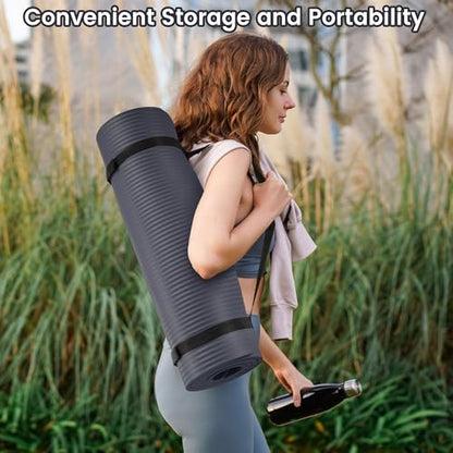 Fitvids Yoga Mat, 1/2-Inch Extra Thick High Density Exercise Mat, Anti-Tear Exercise Yoga Mat with Carrying Strap, Suitable for Various Yoga Exercises - color: Graphite