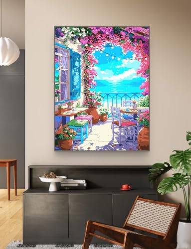 ZRIZQ Paint by Numbers Kit for Adults Beginner,Flowers Home,16x20 | Full set with wooden brushes,rolled canvas,rich paints.Calming activity.Beginner friendly.Just open and paint. - color: 16"X20"Rolled Canvas(Frameless)-Landscape 6