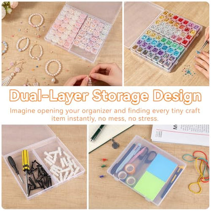 Rolett 56 Grids Bead Storage Containers with 110Pcs Label Stickers | Small Bead Organizer Box, Multi Purpose Diamond Art Painting Storage Containers for DIY Craft & Jewelry Supplies