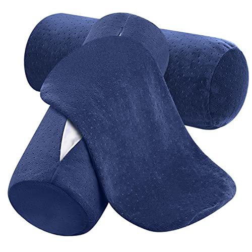 Remerry 2 Pcs 16 x 6 Inches Velvet Neck Roll Pillow Cover with Zipper, Soft Bolster Pillowcases for Cylindrical Pillow (Cover Only, Bolster Not Included)(Navy Blue) - color: Navy Blue, size: 16 x 6 Inches