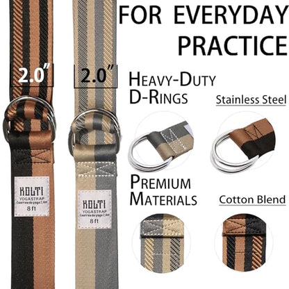 Yoga Exercise Adjustable Straps 8FT with Durable D-Ring for Pilates & Gym Workouts | Hold Poses, Stretch, Improve Flexibility & Maintain Balance - color: Mixed color D