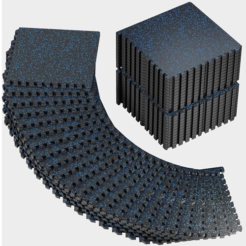 PRAISUN 0.6" Thicker Rubber Top 192 Sq Ft Gym Flooring for Home Gym | 48 Pcs Workout Mat, Exercise Mat, Interlocking Rubber Floor Mats with High Density EVA Foam for Garage, 24 x 24in, Black/Blue - size: 48 Tiles (192 Sq Ft)