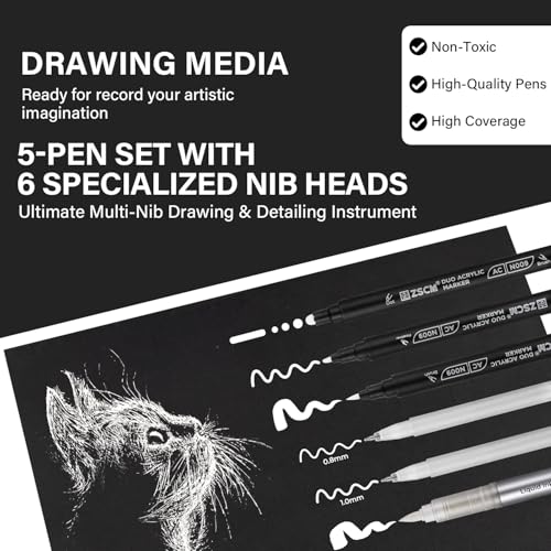 5 White Acrylic Pens Set, White Gel Pens, Dual-Tip Acrylic Paint Markers | Opaque Brush Tip White Acrylic Markers for Black Paper Drawing, Sketching, Illustration, Card Making - color: 5 Packs-White