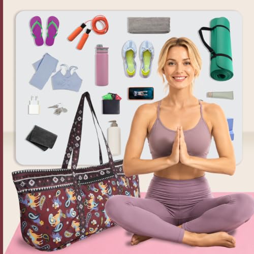 Yoga Mat Bag Yoga Tote Bag with Large Waterproof Zipper Pocket and Drawstring Pocket Yoga Mat Bag Carrier Fit Most Size Mats and All You Stuff - color: dark red