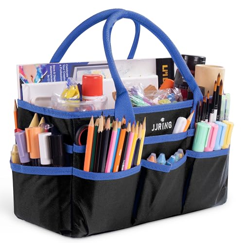 JJRING 600D Nylon Craft & Art Organizer Tote Bag With Pockets, Blue | Art Caddy Storage Bag For Art, Craft, Sewing, Medical, & Office Supplies - color: Blue, size: Small