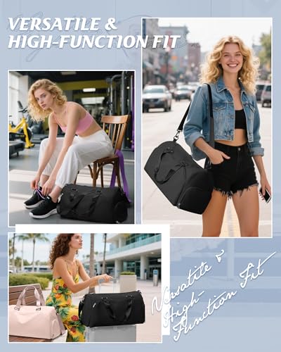 Gym Bag for Women with Shoe Compartment Lightweight Travel Duffle Bags Carry on Bag Overnight Weekender Duffel Bag with Wet Pocket Personal Item Travel Bag Tote Bag Workout Dance Bag Black - color: E12-Black