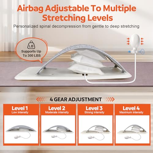 Inflatable Back Stretcher for Lower Back Pain Relief, Adjustable Airbag Lumbar Traction Device,Spine Decompression Support Board with Acupressure Massage&Chair Strap,Posture Corrector for Home Office