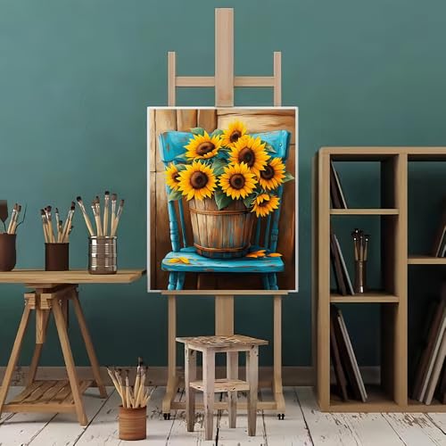 Natuyalo Sunflower Paint by Numbers Kit for Adults, Wooden Barrel Painting by Numbers, DIY Acrylic Paint Kit for Adults, Blue Chair Easy Adult Paint by Number Kits for Wall Decor 16x20 inch - color: Color-01