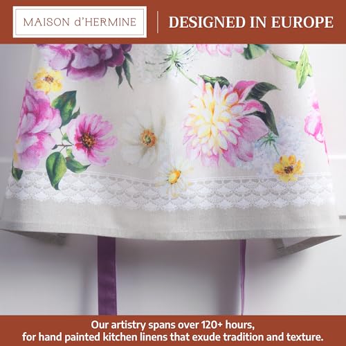 Maison d' Hermine Aprons for women with Pocket 100% Cotton (27.50"x31.50") | Adjustable Neck Strap & long ties Apron Men Chef Wedding Cooking Gardening Server Maid - color: 052 - Pivoine