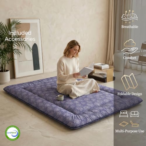 Zelladorra Japanese Floor Mattress, Futon Mattress - color: Purple Floral( 4"th + Dust Cover ）, size: Twin (80"L x 39"W)