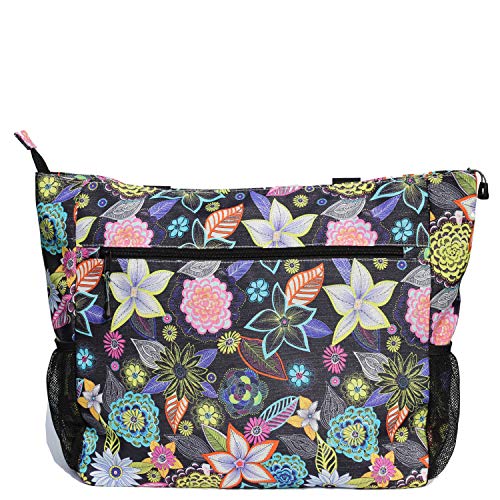 ESVAN LARGE BEACH BAG Water Resistant Lightweight 20 inch Women Oversize Tote Bag for Gym Beach Travel Pool Yoga Nurse - color: Black Embroid