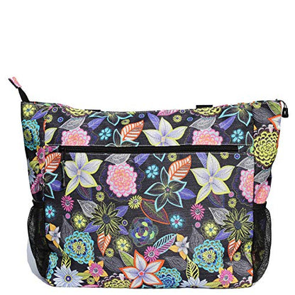 ESVAN LARGE BEACH BAG Water Resistant Lightweight 20 inch Women Oversize Tote Bag for Gym Beach Travel Pool Yoga Nurse - color: Black Embroid