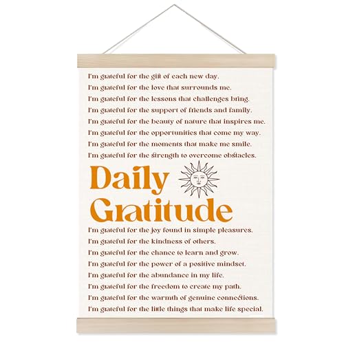 Welshower Vintage Daily Gratitude Positive Affirmations Poster Hanger Frame, Retro Motivational Wall Art Prints Decor for Home Bedroom Dorm Office Yoga Studio Framed, 12x16 Inch - color: positive words3