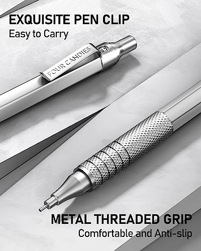 2PCS Metal Mechanical Pencil Set, 0.5mm+0.7mm, Storage Case, Black＆Silver | 360 Lead Refills, 3 Erasers, 9 Eraser Refills, Smooth Writing, Anti Grip, for Sketching, Technical Drawing, Art Projects - color: Silver+Black (2PCS)