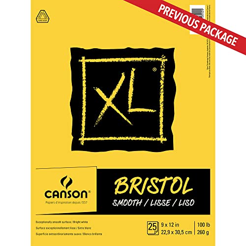 Canson XL Series Bristol Paper, Smooth, Foldover Pad, 9x12 inches, 25 Sheets (100lb/260g) - Artist Paper for Adults and Students - Markers, Pen and Ink - size: 9x12, style: Bristol, Smooth