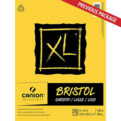 Canson XL Series Bristol Paper, Smooth, Foldover Pad, 9x12 inches, 25 Sheets (100lb/260g) - Artist Paper for Adults and Students - Markers, Pen and Ink - size: 9x12, style: Bristol, Smooth