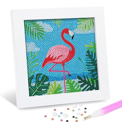 Leixonl Diamond Art Kits for Kids with Framed (7 in) Cartoon Animals DIY Gem Art Painting - Arts & Crafts Gifts for Beginners & Teens (Flamingo) - color: Flamingo