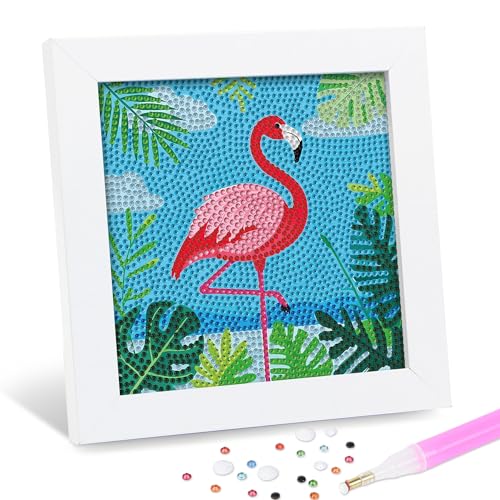 Leixonl Diamond Art Kits for Kids with Framed (7 in) Cartoon Animals DIY Gem Art Painting - Arts & Crafts Gifts for Beginners & Teens (Flamingo) - color: Flamingo