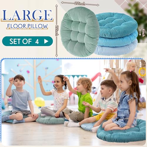 Jerify Cold Colors 4 Pcs Large Floor Pillow Cushion,Round 22 x 22 | Round Square Flexible Seating Floor Meditation Pillow for Classroom Adult Picnic Party Learning Daycare School Reading Corner - color: Cold Colors, size: Round 22 x 22