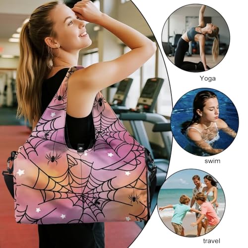 Gym Bag with Yoga Mat Holder Large Tote Bag With Multi Pockets for Women Men Dry Wet Separated Pocket Carryall Yoga Tote Bag for Pilates Travel Workout Office - color: Halloween